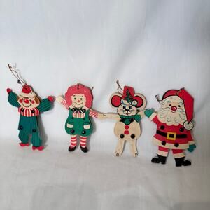 Vintage Christmas Cardboard Ornaments Die Cut Jointed Japan Raggedy Ann Santa